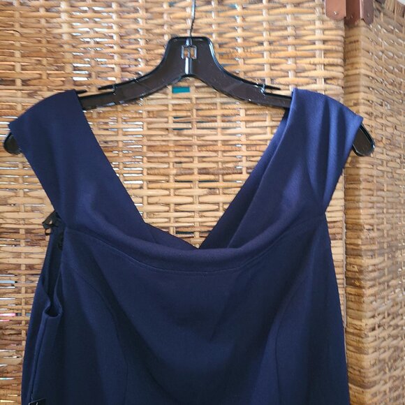 NWT NY&C Navy Blue Dress Drop Shoulder Sleeveless Pleated Wrap Skirt SZ L - Picture 7 of 9